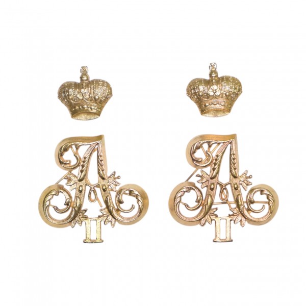 Комплект из двух латунных вензелей Александра 2-го с коронами
